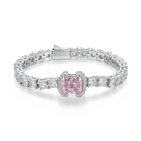 Crushed Ice Emerald Cut Tennis Bracelet - Fancy Light Pink