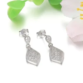 CZ Earrings - Sterling Silver Micro Pave CZ Diamond-Shaped Dangle Earrings