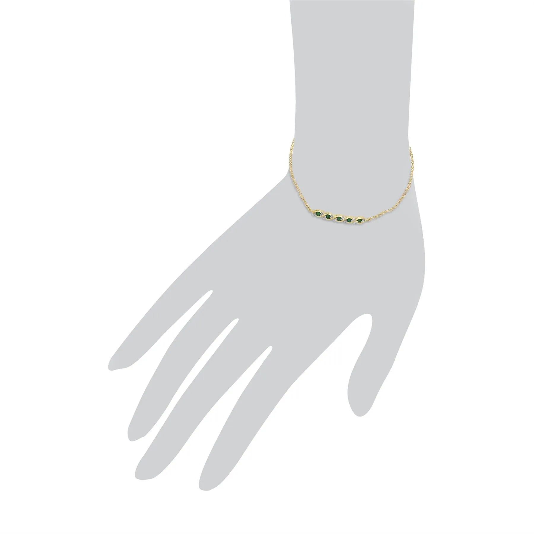 Damen 9 Karat Gelbgold Smaragd und Diamant Gedreht 19cm Armband