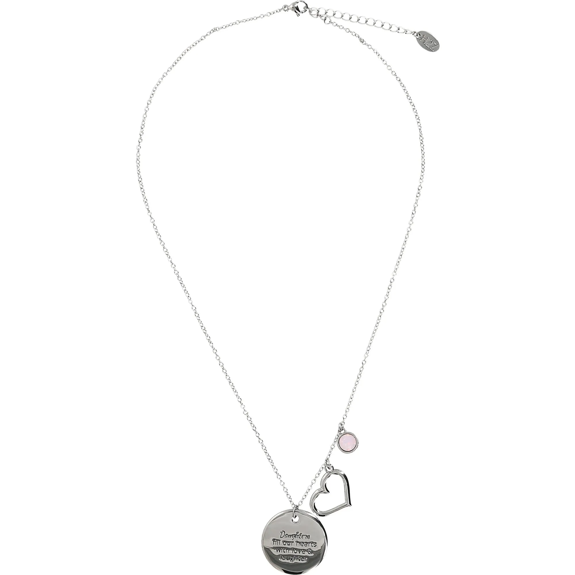 Daughter Rose Water Opal Crystal 16.5"-20.5" Engraved Rhodium Plated Austrian Element Necklace