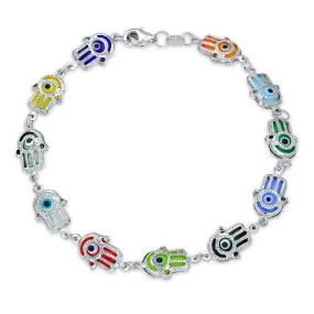 Delicate Strand Bracelet with Hamsa Hand & Evil Eye Charms in Sterling Silver