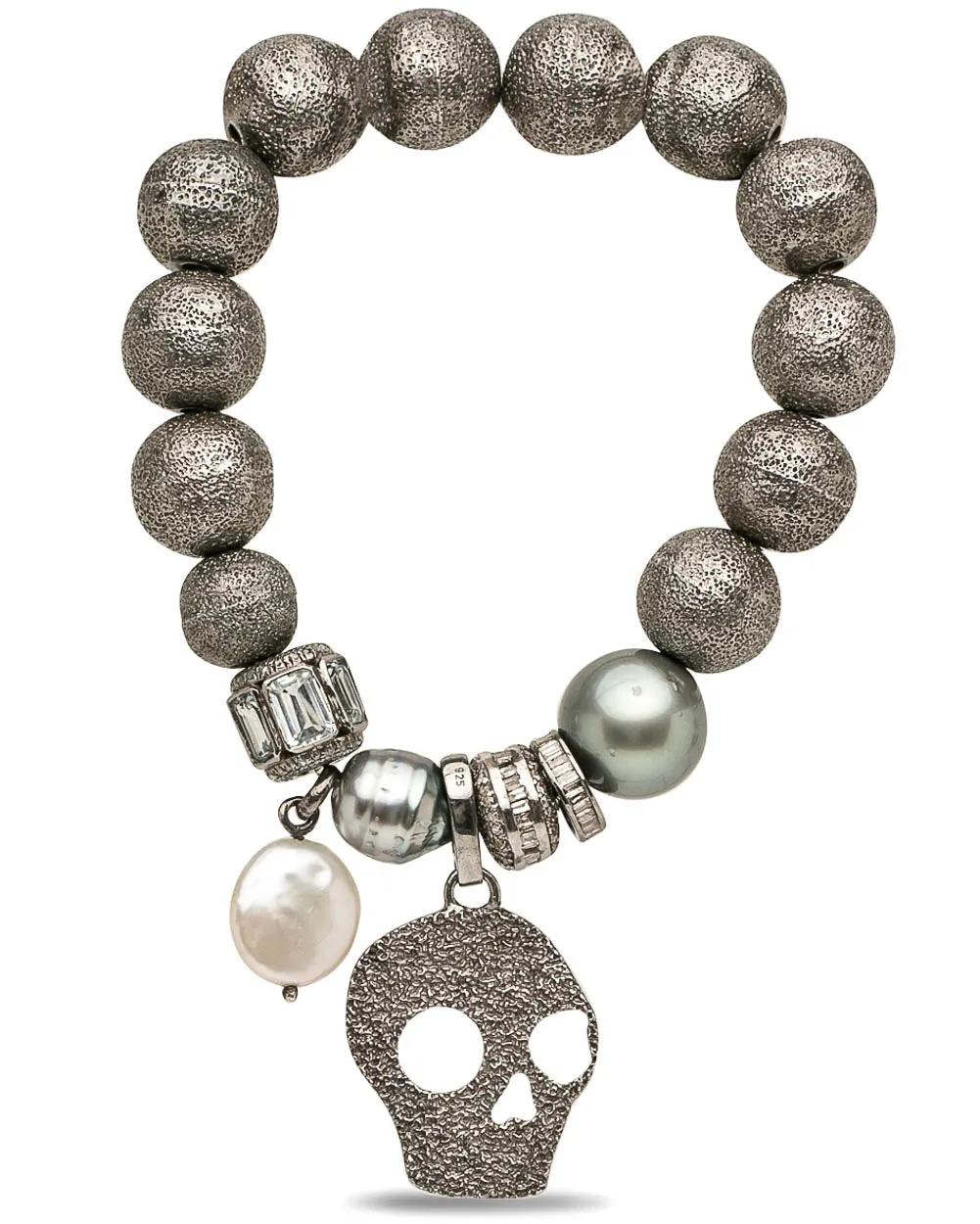 Diamond Skull Charm Tahitian Pearl Bracelet