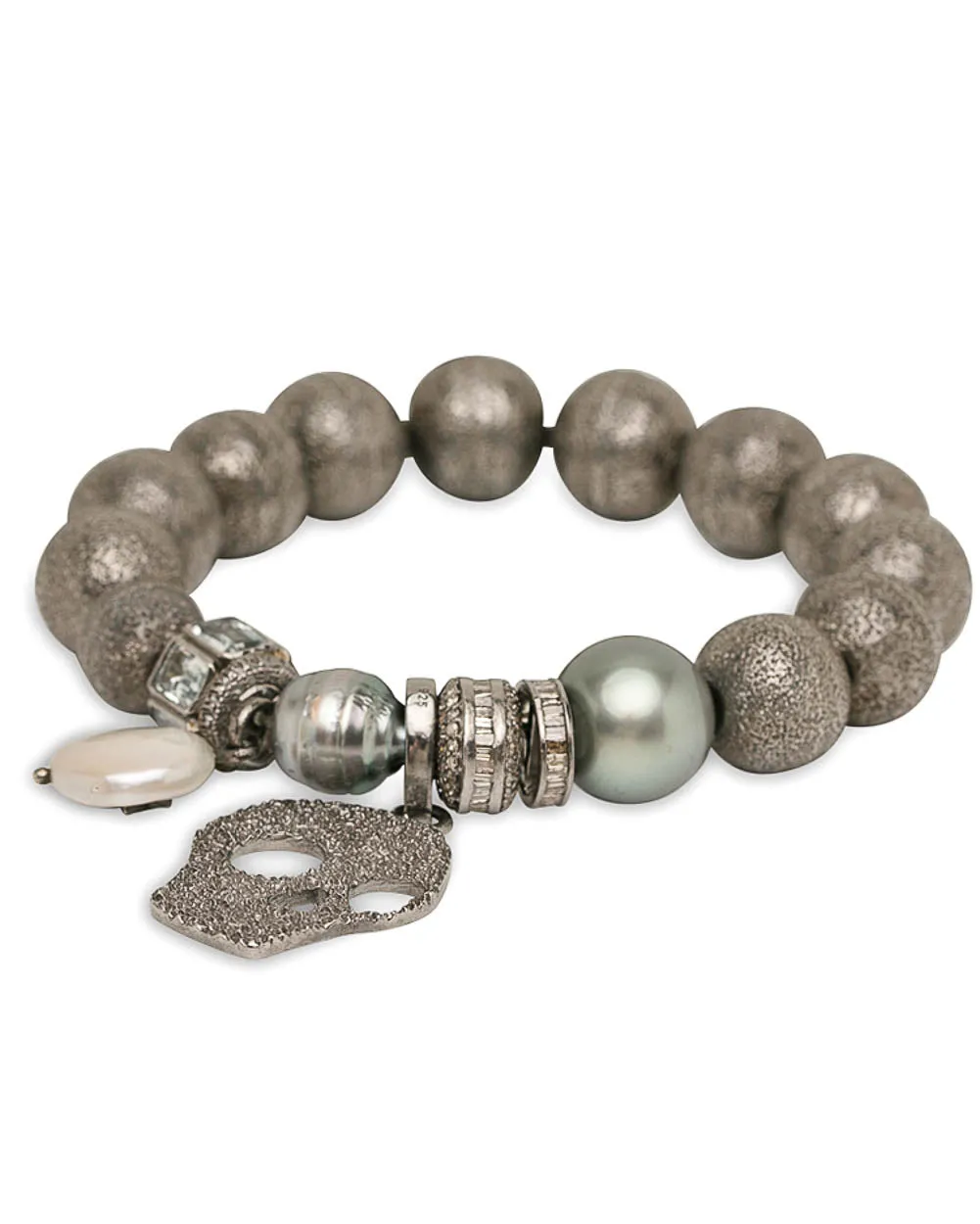 Diamond Skull Charm Tahitian Pearl Bracelet