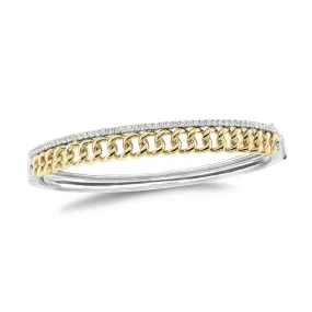 Diamond Two-Tone Curb Chain Bangle Bracelet