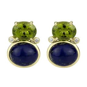 Earrings - Peridot, Lapis Lazuli And Diamond (2300E)