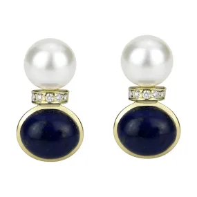 Earrings - South Sea Pearl, Lapis Lazuli And Diamond