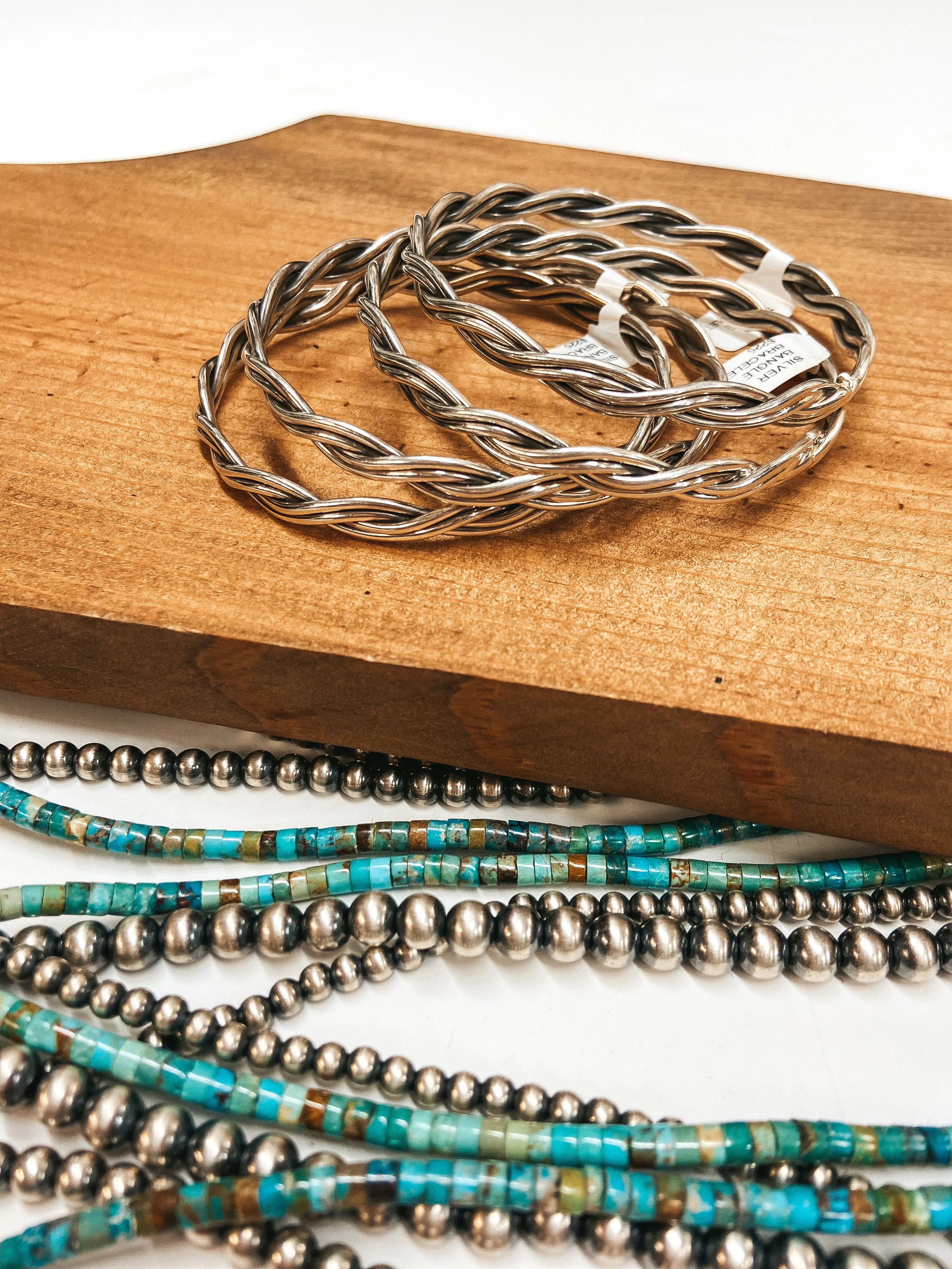 Elaine Tahe | Navajo Handmade Sterling Silver Braided Bangle Bracelet