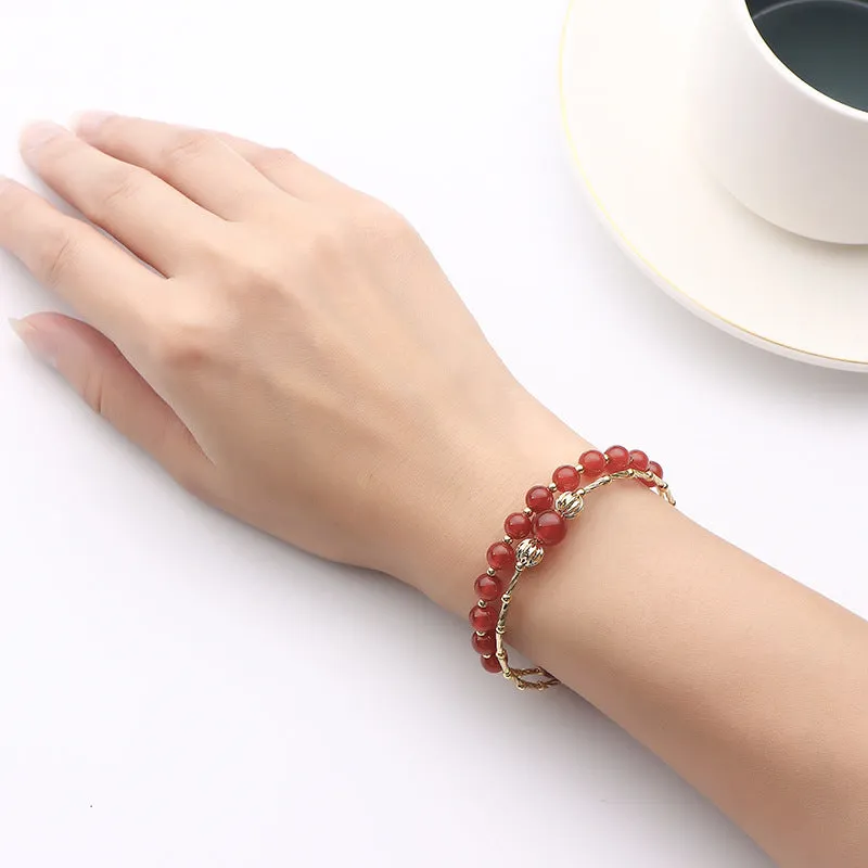 Elegant Red Agate Copper Bracelet for Women by Planderful Collection