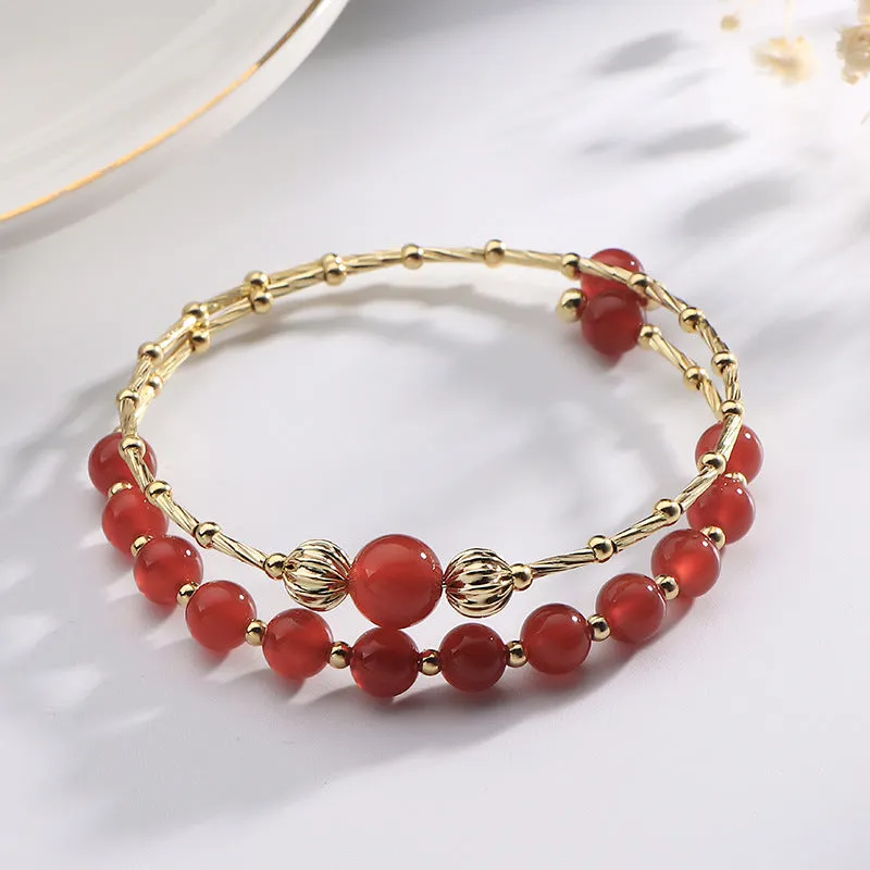 Elegant Red Agate Copper Bracelet for Women by Planderful Collection