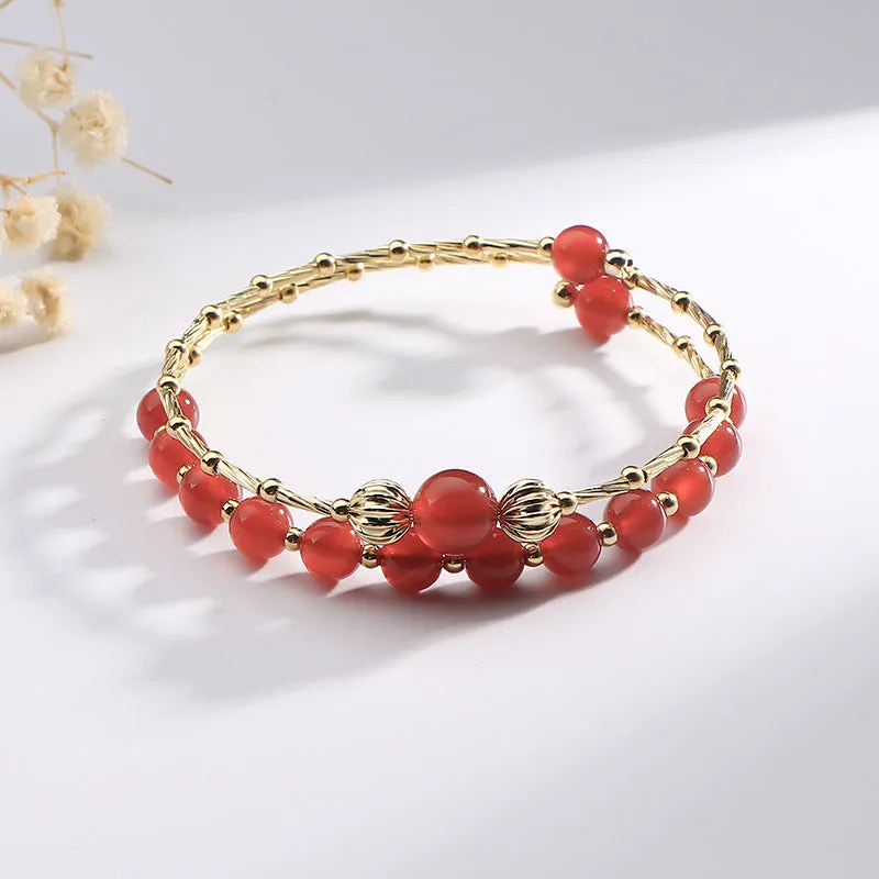 Elegant Red Agate Copper Bracelet for Women by Planderful Collection