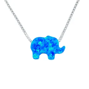 Elephant Opal Pendant Necklace 925 Sterling Silver Box Chain