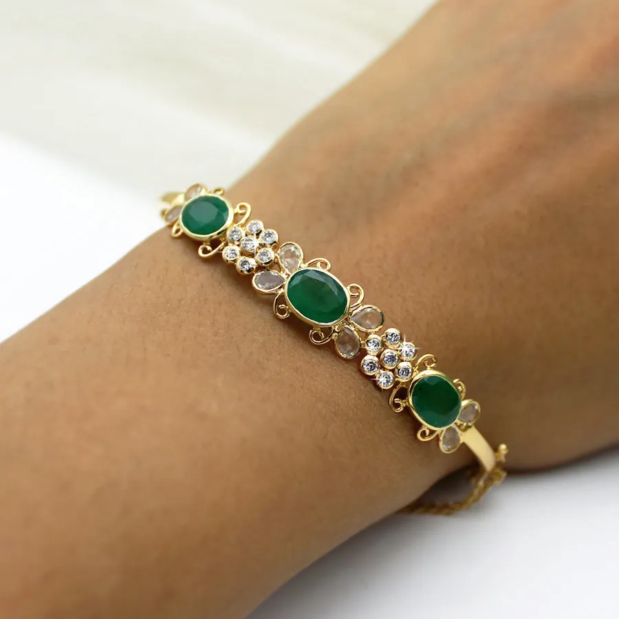 Emerald and Diamond Dainty Bracelet in 14KT Yellow Gold