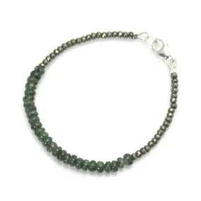 Emerald and Faceted Pyrite Bracelet with Sterling Silver Lobster Claw Clasp