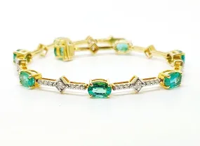 Emerald And Round Diamond Bracelet In 14k Yellow Gold AD NO: 1744