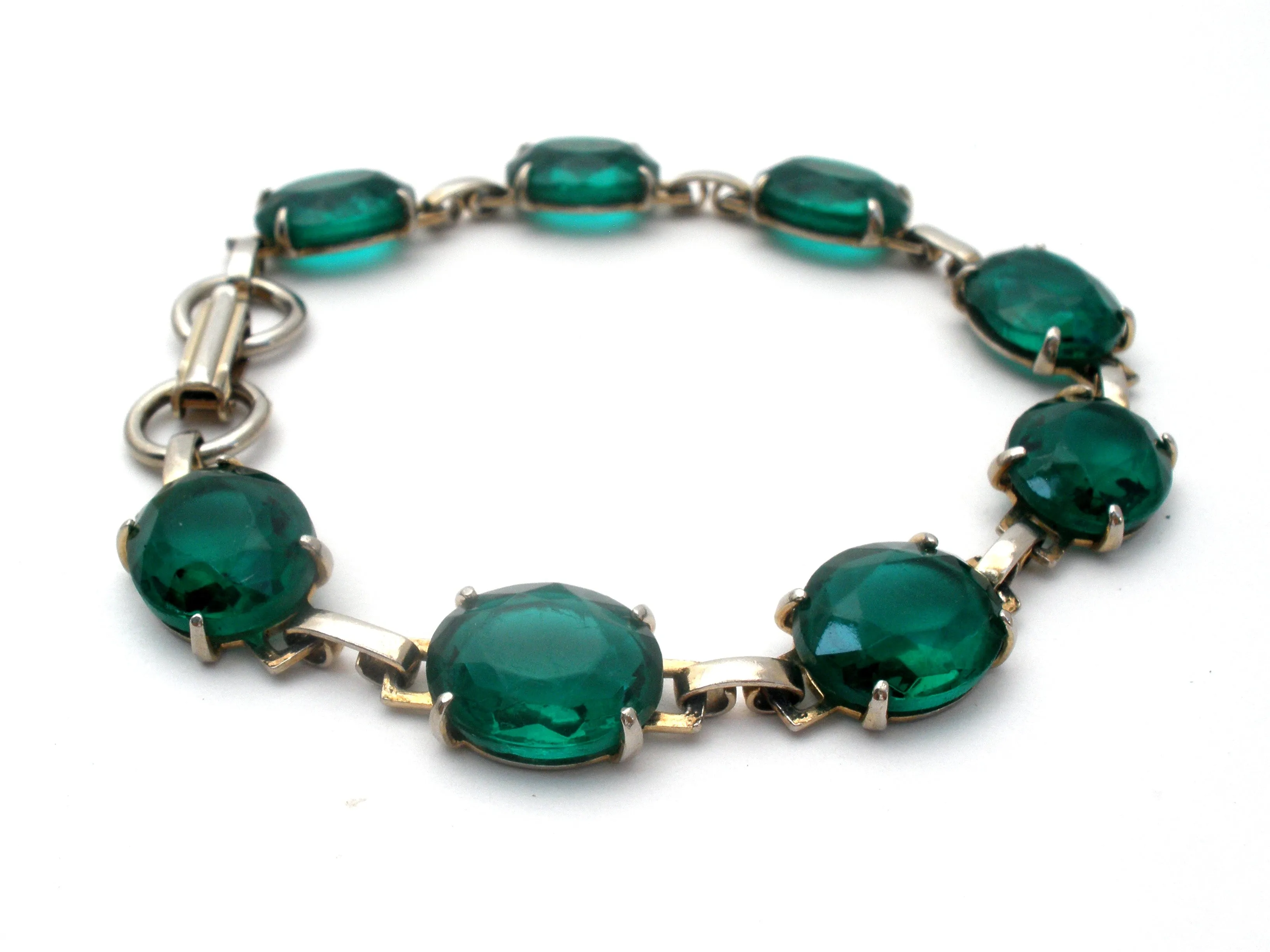 Emerald Green Rhinestone Bracelet 7.25" Vintage