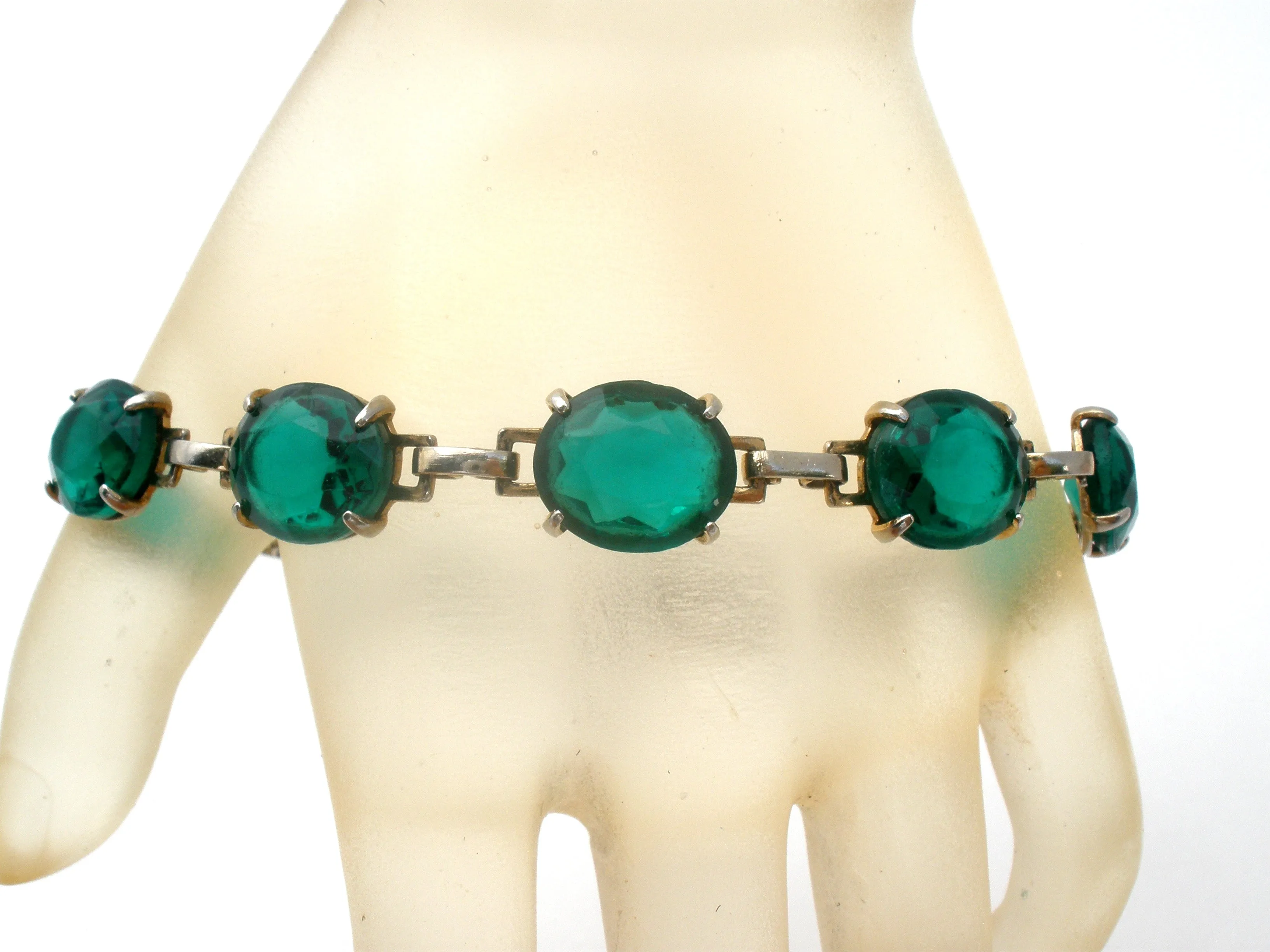 Emerald Green Rhinestone Bracelet 7.25" Vintage