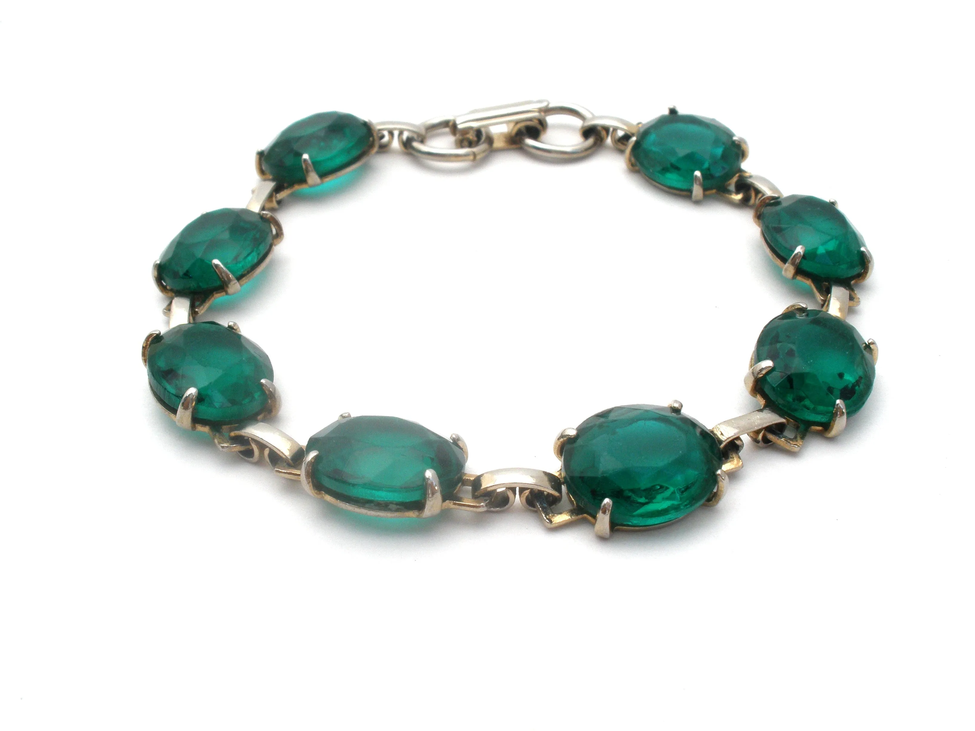 Emerald Green Rhinestone Bracelet 7.25" Vintage