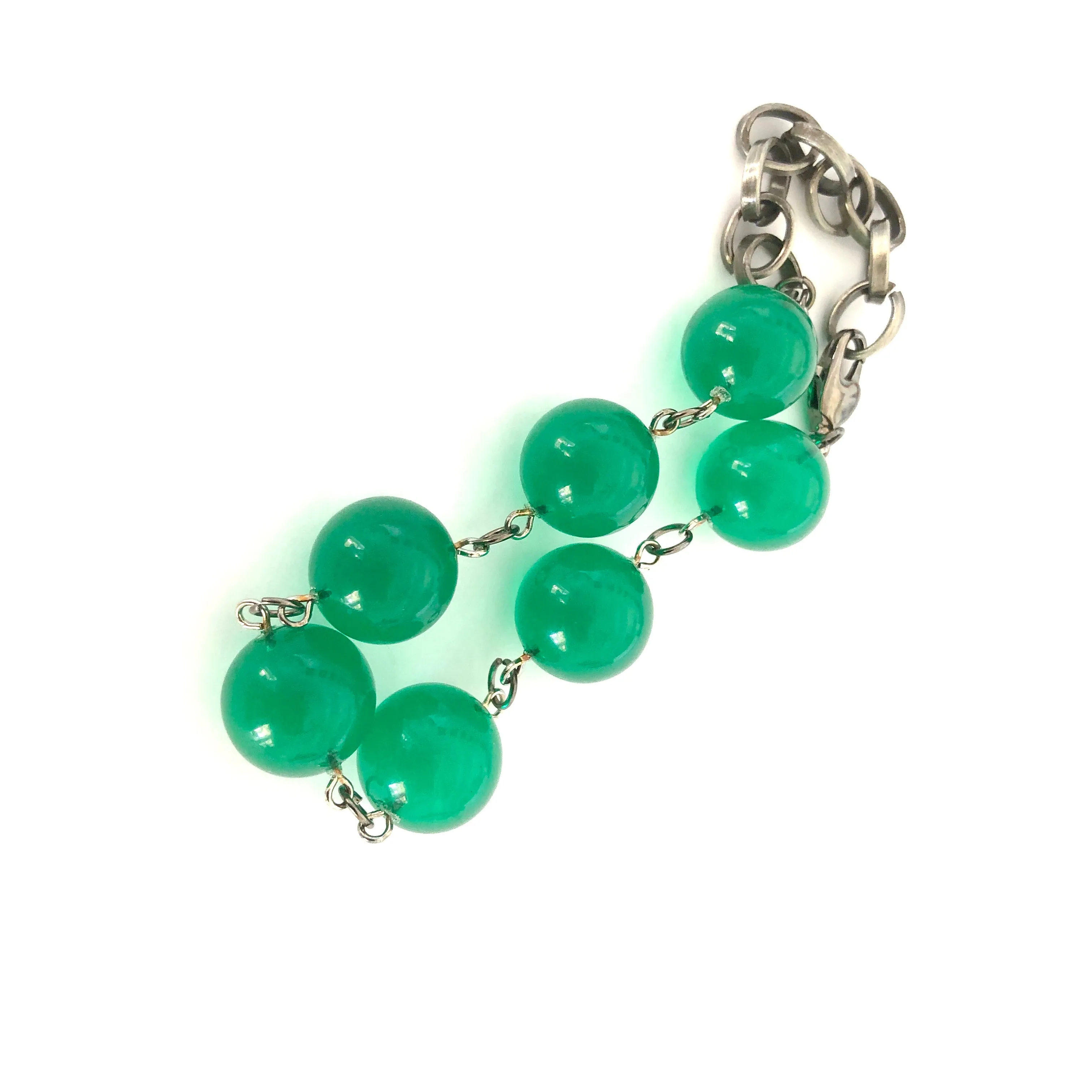 Emerald Green Transparent Lucite Bubble Stations Bracelet