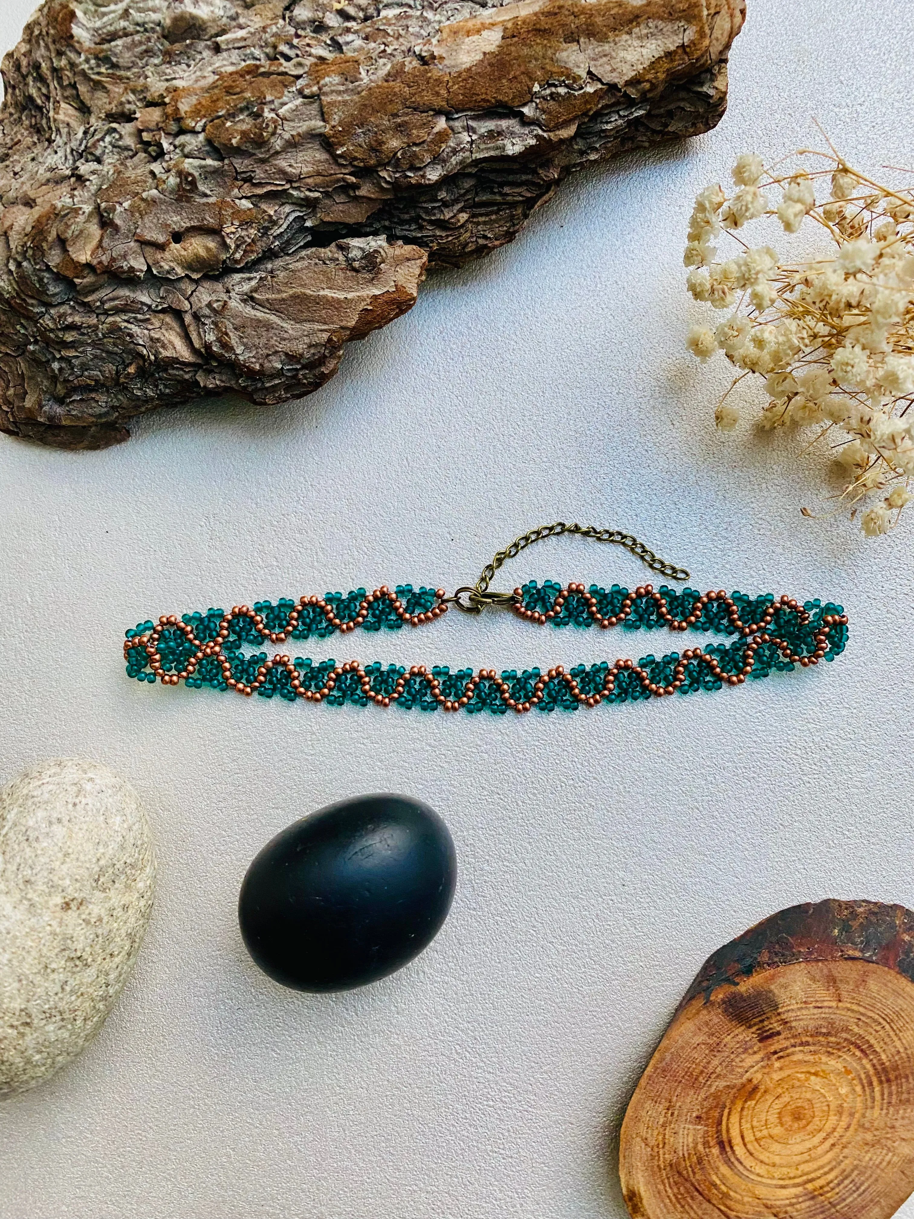 Emerald Matte Gold Seed Bead Choker Necklace, Boho Hippie Green Choker, Unique Choker, Choker collar, Cool Choker, Handmade Statement choker