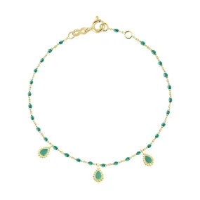 Emerald Mini 3 Lucky Cashmere Bracelet, Yellow Gold, 6.7"