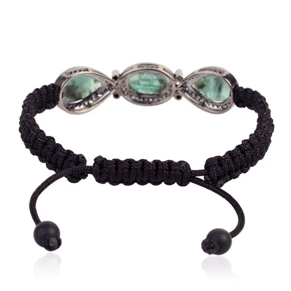 Emerald Onyx Macrame Bracelet Diamond Sterling Silver 18kt Gold Jewelry