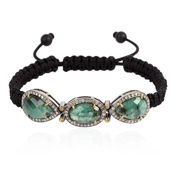 Emerald Onyx Macrame Bracelet Diamond Sterling Silver 18kt Gold Jewelry