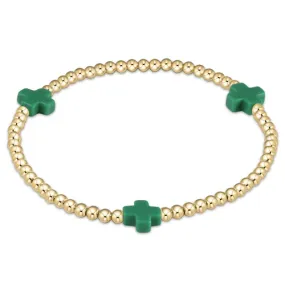 Emerald Signature Cross Gold Pattern 3mm Bead Bracelet