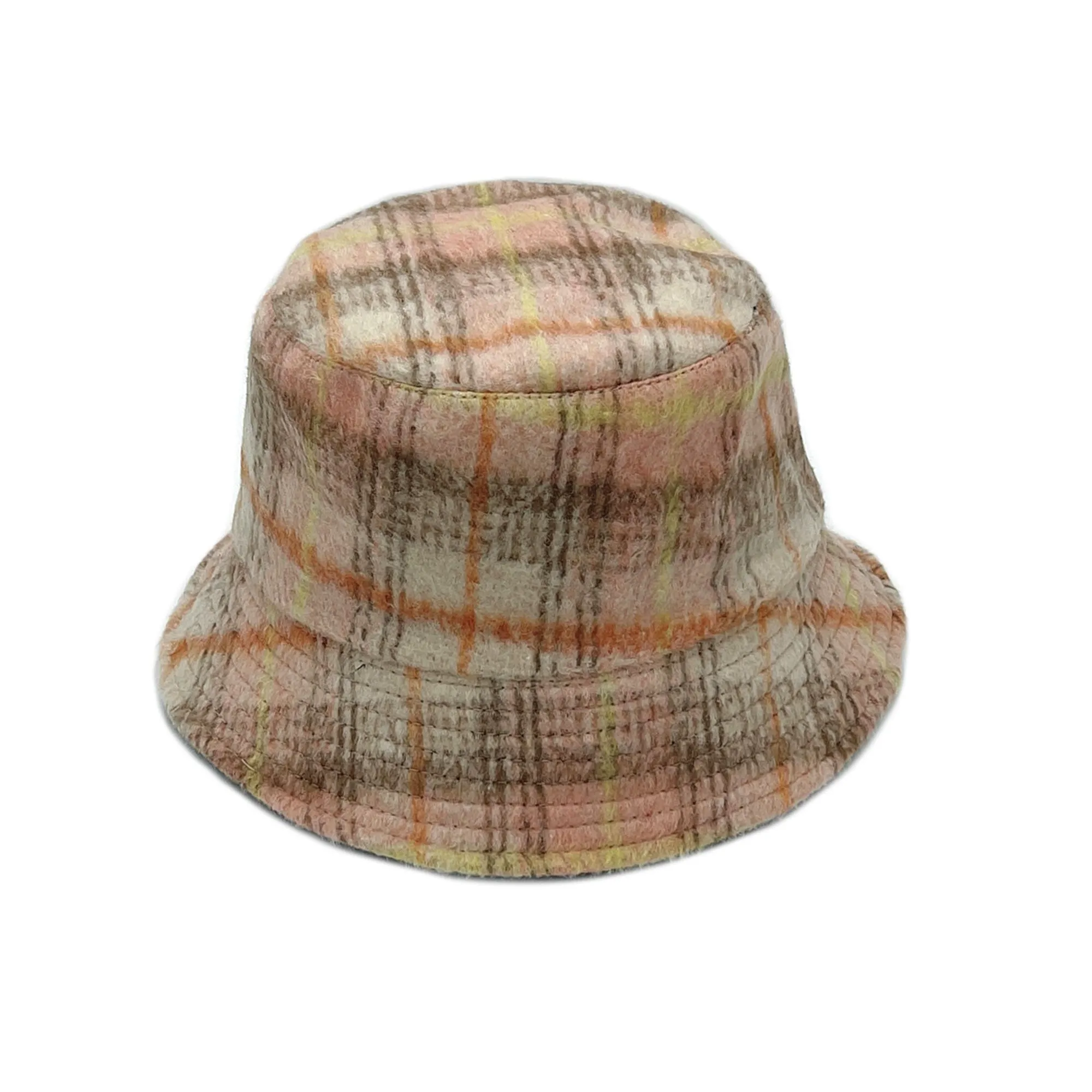 Empire Cove Womens Winter Cozy Plaid Fitted Bucket Hat Brown Pink Warm