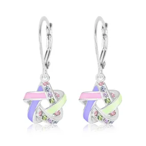 Enamel Crystal Knot Leverback Earrings