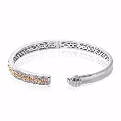 ESTATE 1.44CT WHITE PINK & YELLOW DIAMOND 18KT TRI COLOR GOLD 3D BANGLE BRACELET