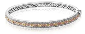 ESTATE 1.44CT WHITE PINK & YELLOW DIAMOND 18KT TRI COLOR GOLD 3D BANGLE BRACELET