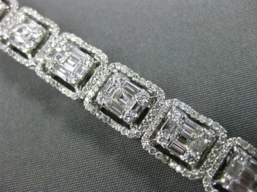 ESTATE LARGE 6.67CT ROUND & BAGUETTE DIAMOND 18K WHITE GOLD HALO TENNIS BRACELET