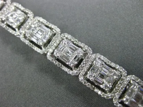 ESTATE LARGE 6.67CT ROUND & BAGUETTE DIAMOND 18K WHITE GOLD HALO TENNIS BRACELET