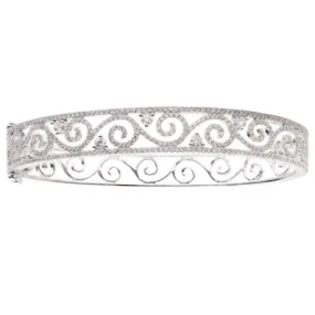 ESTATE WIDE 2.03CT DIAMOND 18K WHITE GOLD FILIGREE SEMI ETERNITY BANGLE BRACELET