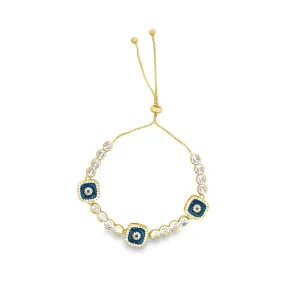 Evil Eye Adjustable Bracelet With Round Clear CZ Stones (I377)