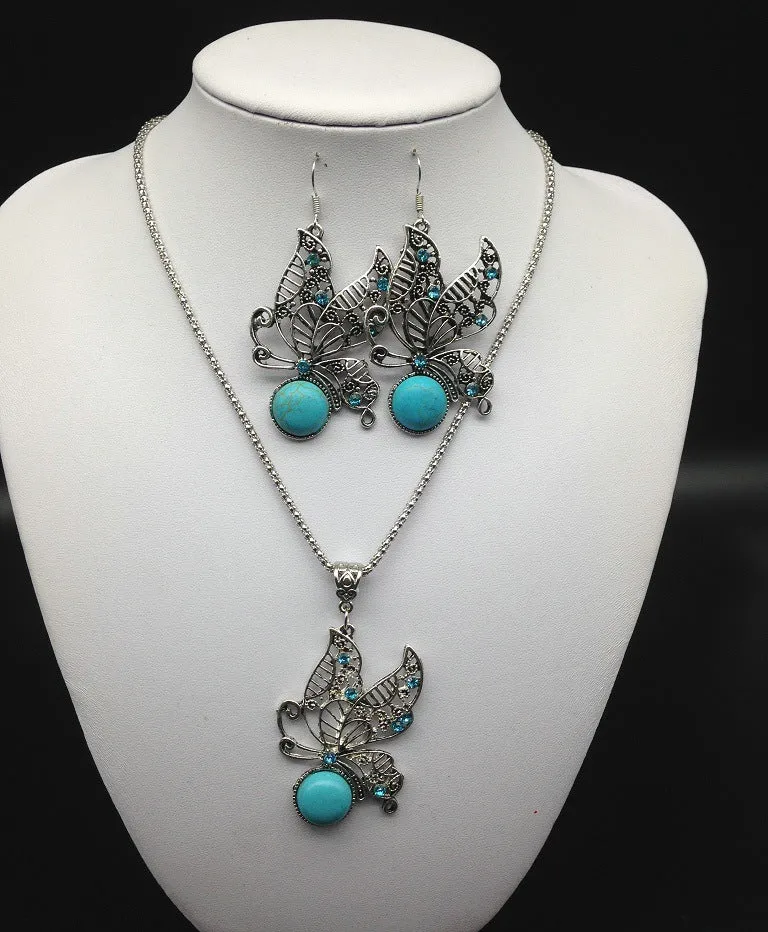 Exotic Butterfly Charm Necklace and Earring Set - Planderful Savanna Rhythms Collection