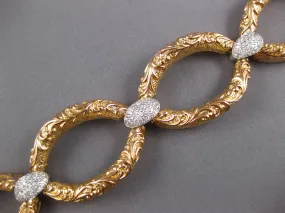 EXTRA LARGE & LONG 1.44CT DIAMOND 14KT 2 TONE GOLD OVAL FILIGREE LOVE BRACELET