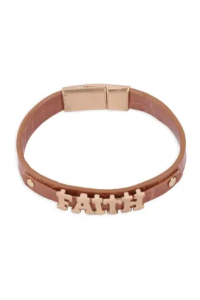 Faith Leather Personalized Magnetic Bracelet - Brown