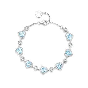 FANCIME "Ms Charming" Halo Heart Aquamarine Sterling Silver Tennis Bracelet