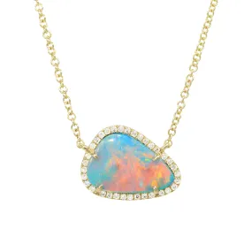 Fire Boulder Opal Necklace With Diamonds - Trillion