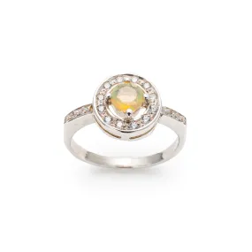 Fire Opal Ring - Opal Halo Ring - Dainty Opal Ring