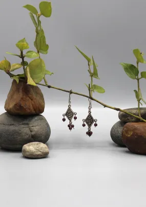 Flower Carving with Amethyst Beaded Sterling Silver Earrings