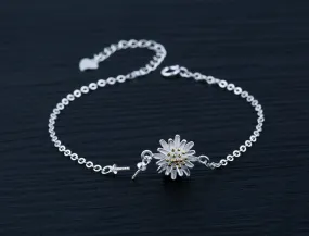 Flower Cup Chain Bracelet Setting Tray Bulk Sterling Silver White Gold Fine 925 6-14mm For One Pearl Bead Adjustable DIY Jewelry Wholesale