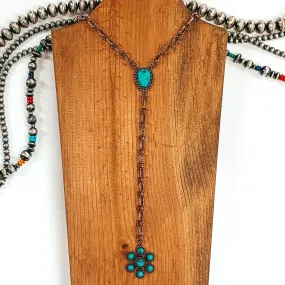 Follow My Lead Lariat Pendant Copper Tone Necklace in Turquoise