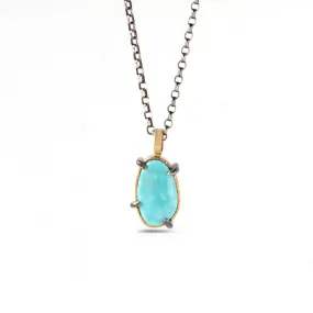 Freeform Bisbee Turquoise Pendant Necklace in Mixed Silver and 14k Gold