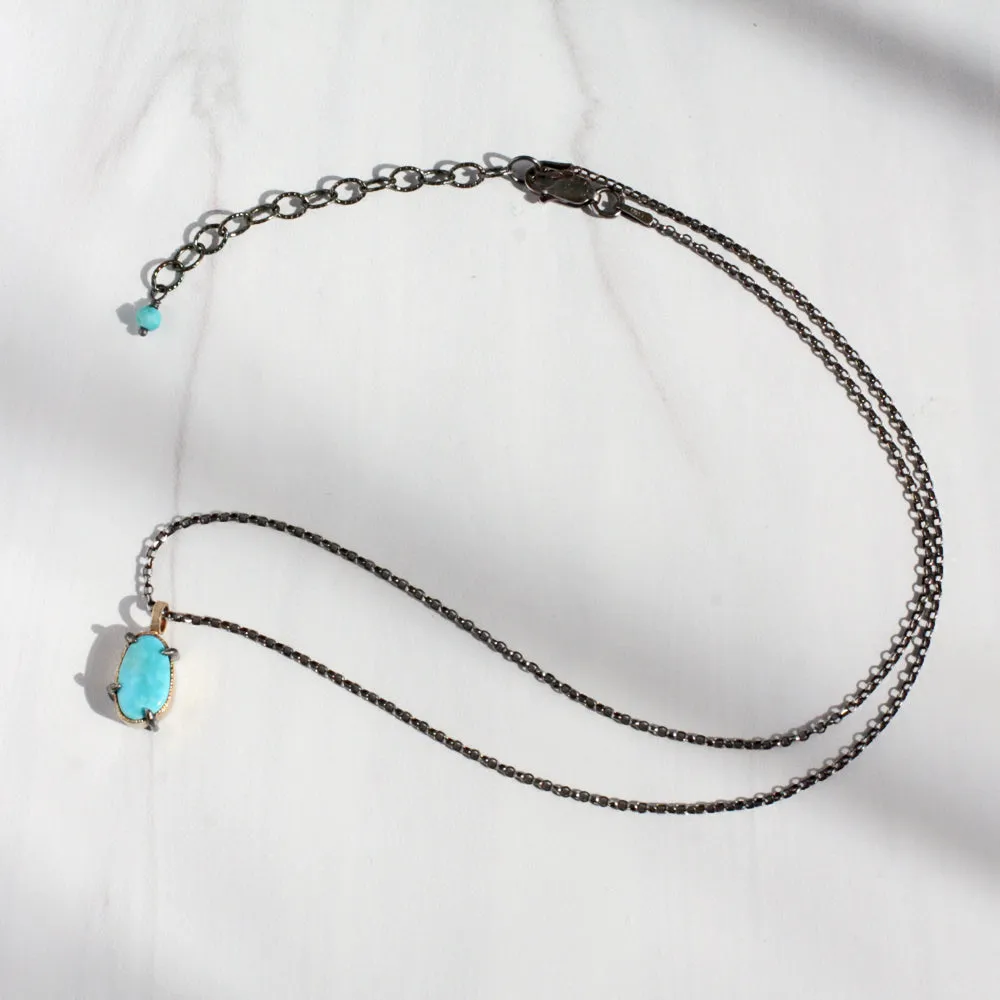 Freeform Bisbee Turquoise Pendant Necklace in Mixed Silver and 14k Gold