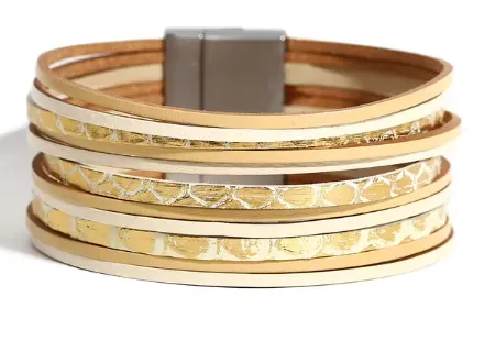 Fresh Accessories - Golden Cream Leather Wrap Bracelet