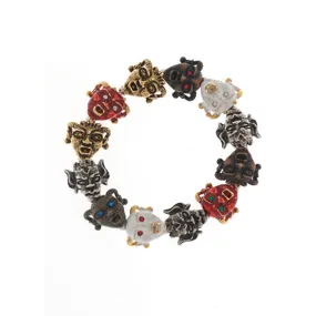 Gargoyles Enamel Gold Silver Hematite Tone with Mixed Eyes Stretch Bracelet