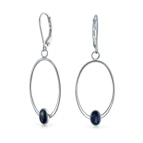 Geometric Boho Dangle Gemstone Earrings with Blue Lapis Lazuli in Sterling Silver