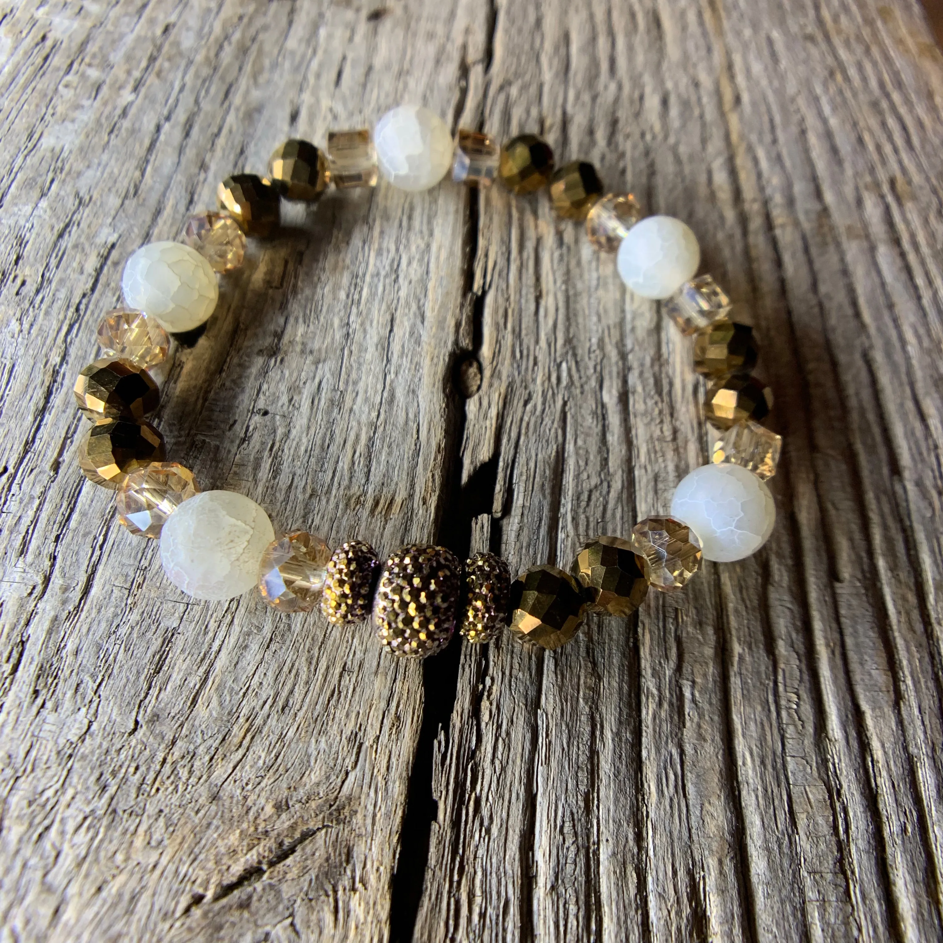 Gold & White Beaded Bracelet